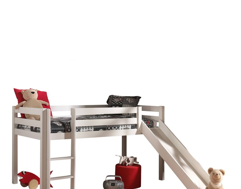 Halfhoogslaper Charlotte met Pet shop speeltent  - wit - 90x200 met glijbaan