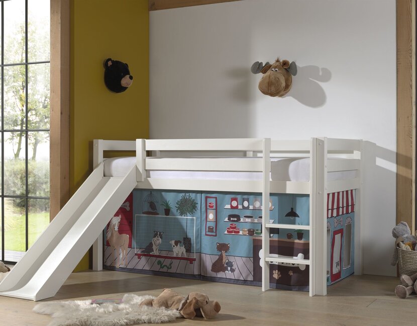Halfhoogslaper Charlotte met Pet shop speeltent  - wit - 90x200 met glijbaan