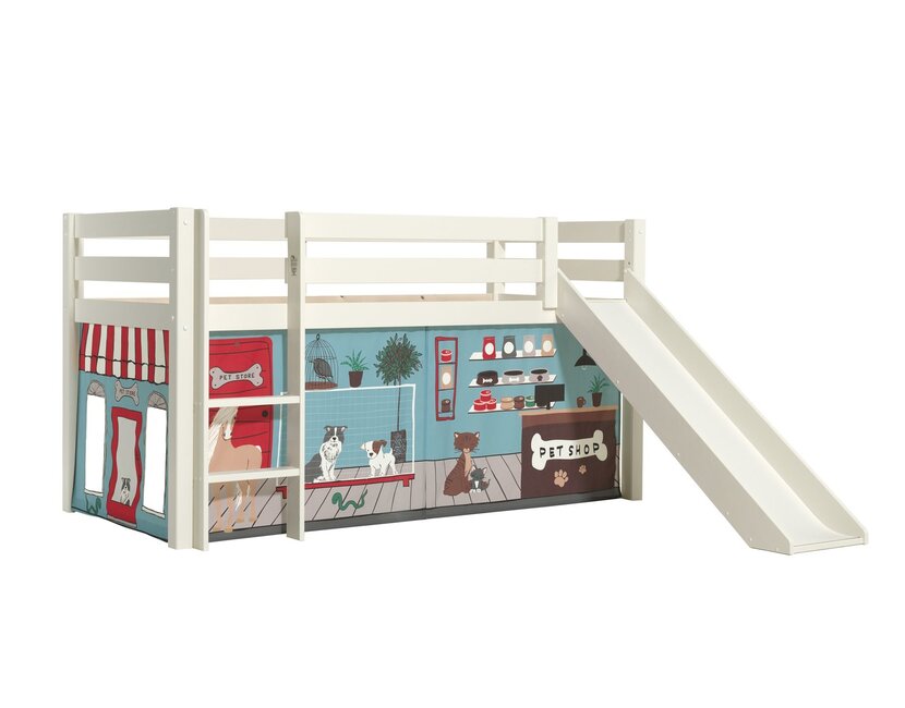 Halfhoogslaper Charlotte met Pet shop speeltent  - wit - 90x200 met glijbaan