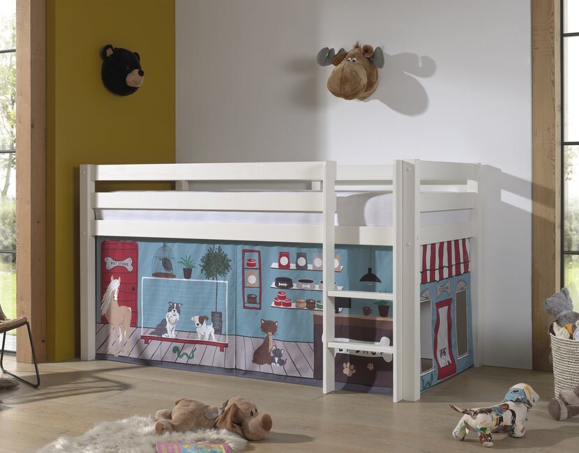 Halfhoogslaper Charlotte met Pet shop speeltent  - wit - 90x200 met glijbaan
