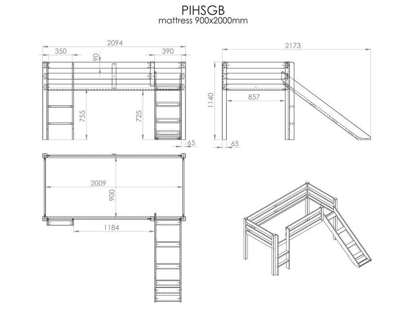 Halfhoogslaper Charlotte met Police speeltent  - wit - 90x200 zonder glijbaan