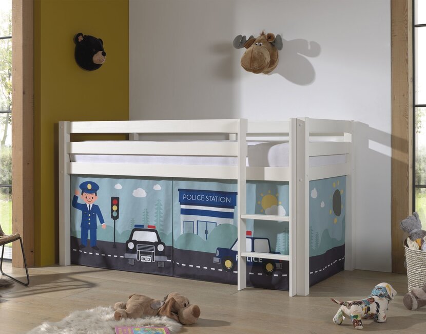 Halfhoogslaper Charlotte met Police speeltent   - wit - 90x200 met glijbaan