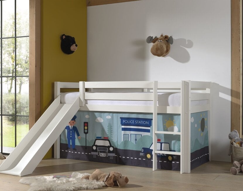 Halfhoogslaper Charlotte met Police speeltent   - wit - 90x200 met glijbaan