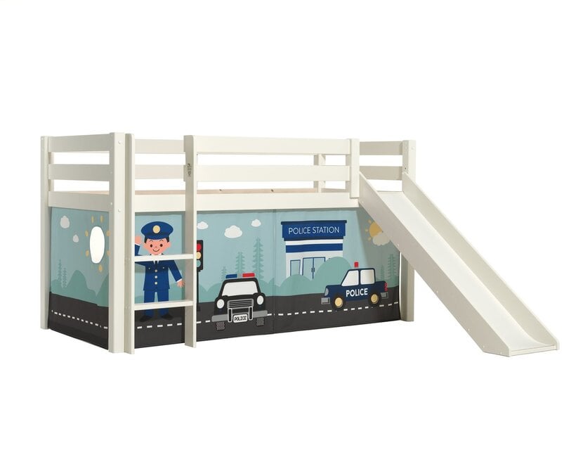 Halfhoogslaper Charlotte met Police speeltent   - wit - 90x200 met glijbaan
