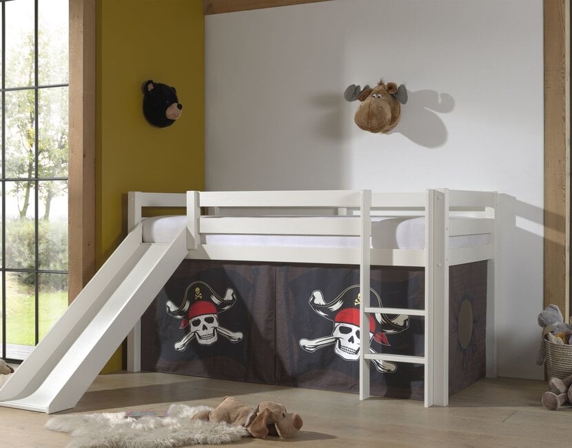 Halfhoogslaper Charlotte met Pirates speeltent  - wit - 90x200 met glijbaan