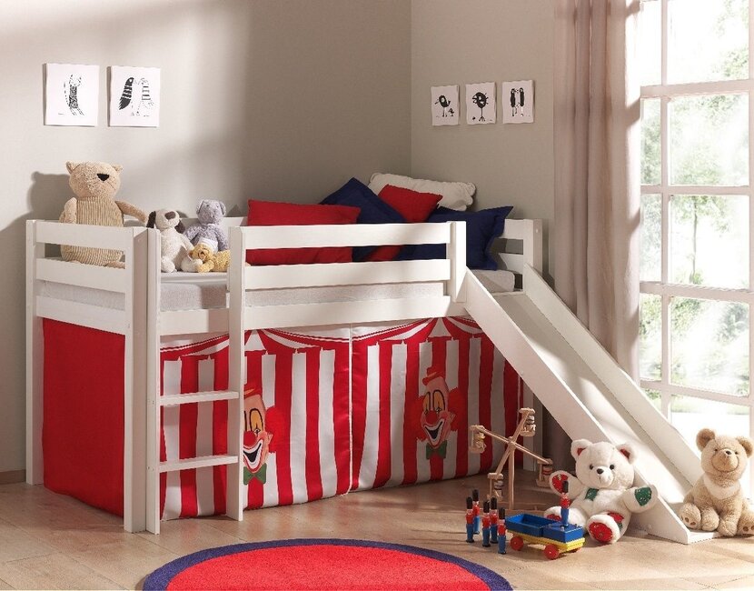 Halfhoogslaper Charlotte met Circus speeltent  - wit - 90x200 met glijbaan