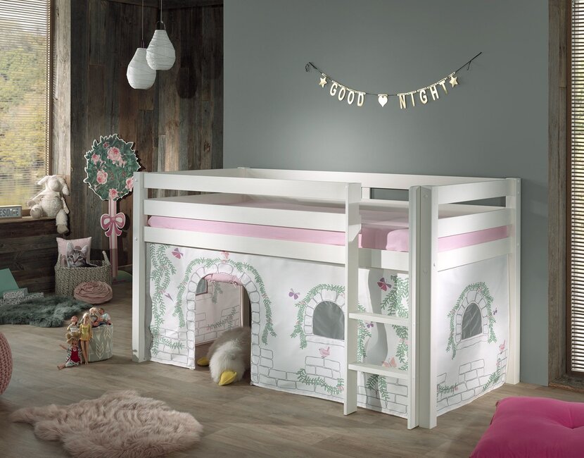 Halfhoogslaper Charlotte met Birdy speeltent  - wit - 90x200 met glijbaan