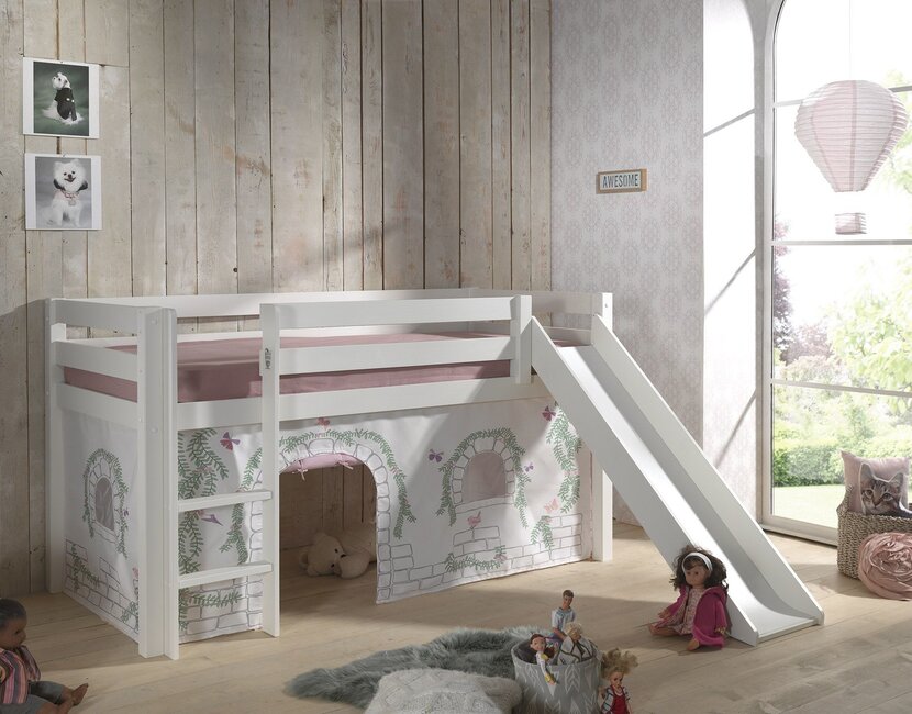 Halfhoogslaper Charlotte met Birdy speeltent  - wit - 90x200 met glijbaan