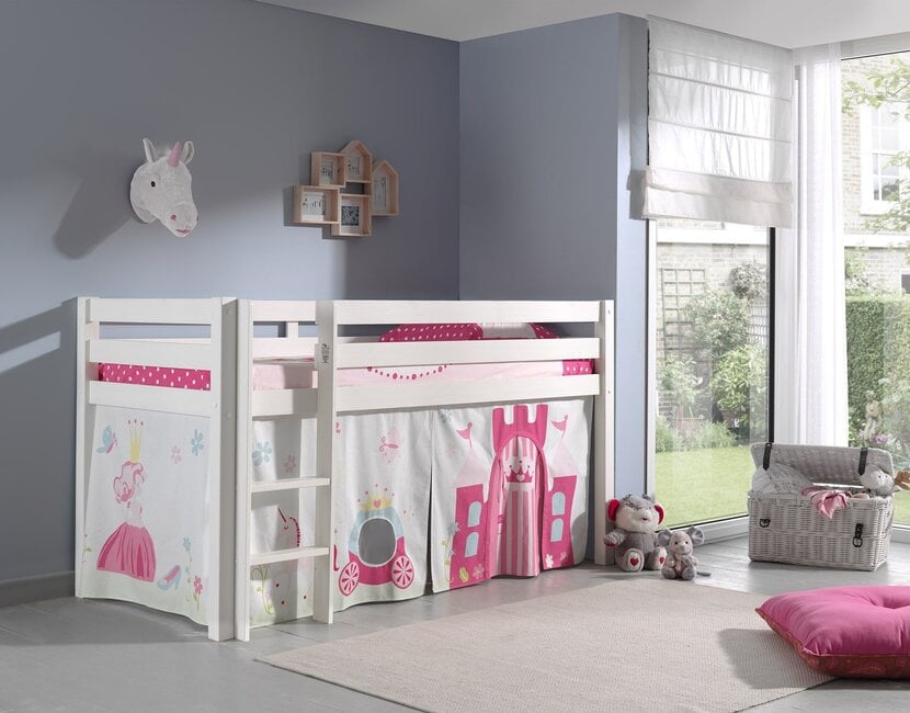 Halfhoogslaper Charlotte met Princess speeltent  - wit - 90x200 met glijbaan