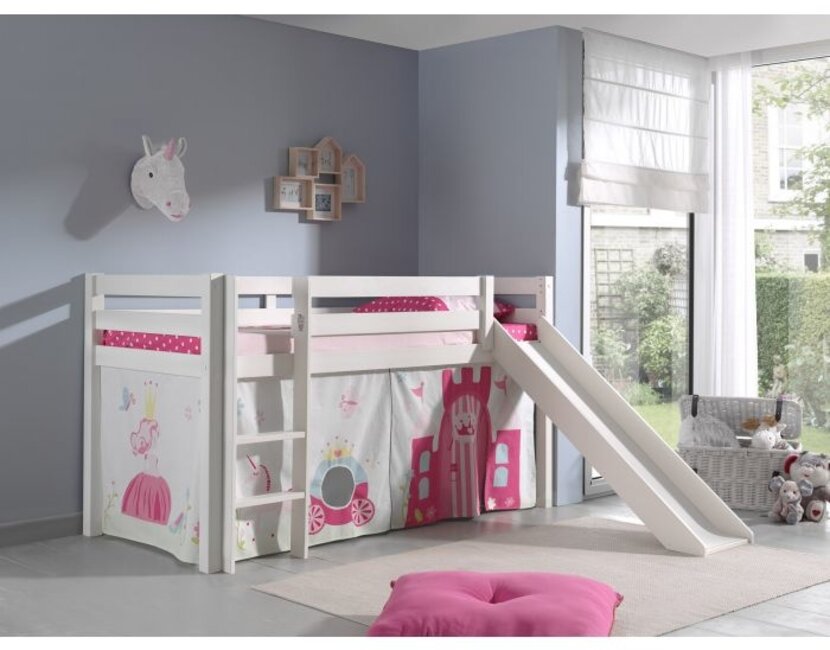 Halfhoogslaper Charlotte met Princess speeltent  - wit - 90x200 met glijbaan
