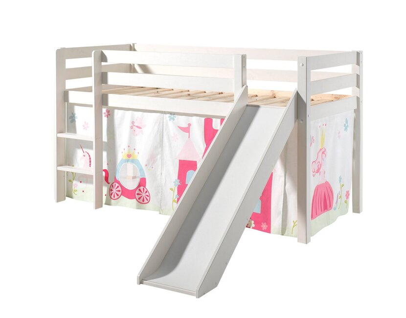 Halfhoogslaper Charlotte met Princess speeltent  - wit - 90x200 met glijbaan