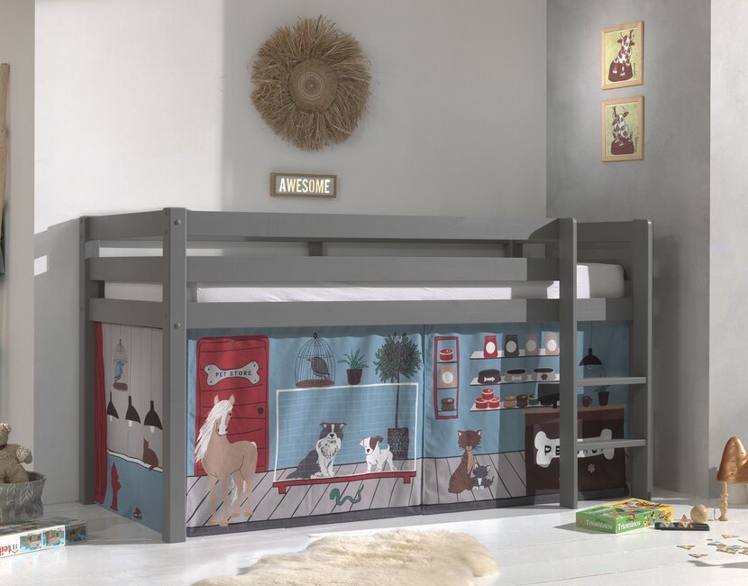 Halfhoogslaper Charlotte met Pet shop speeltent - Grijs