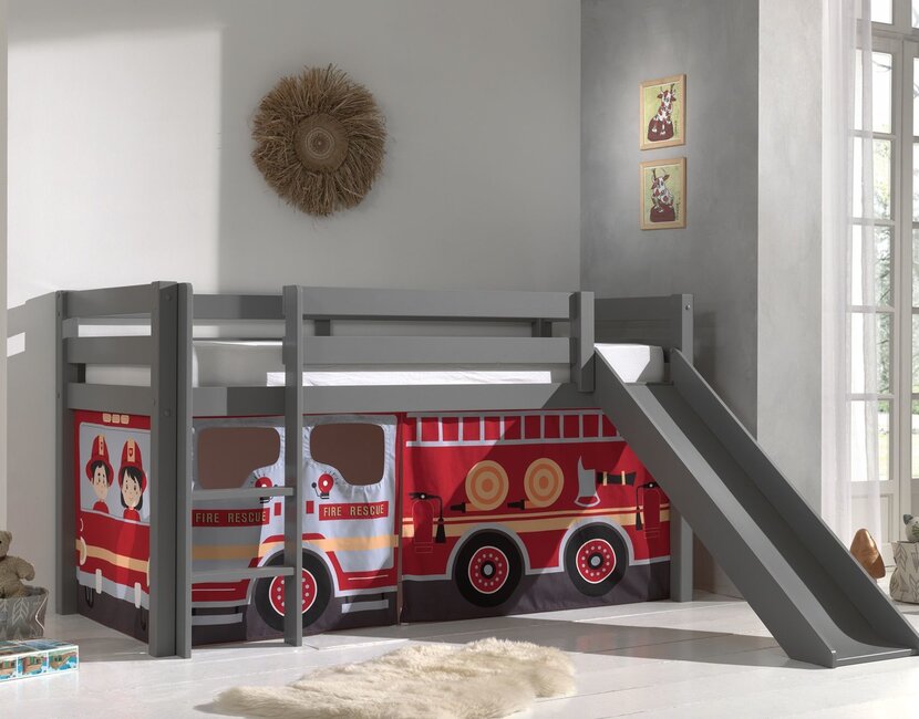 Halfhoogslaper Charlotte met Fire truck speeltent - Grijs