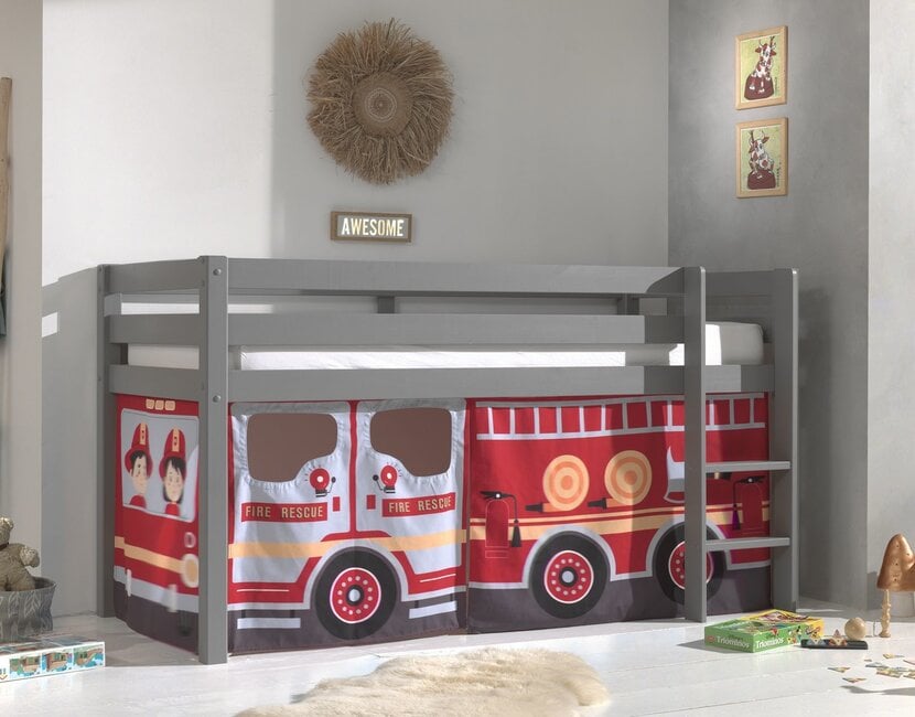 Halfhoogslaper Charlotte met Fire truck speeltent - Grijs