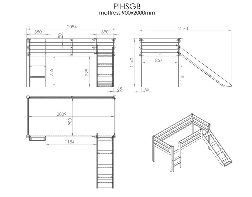 Halfhoogslaper Charlotte met Circus speeltent - Grijs