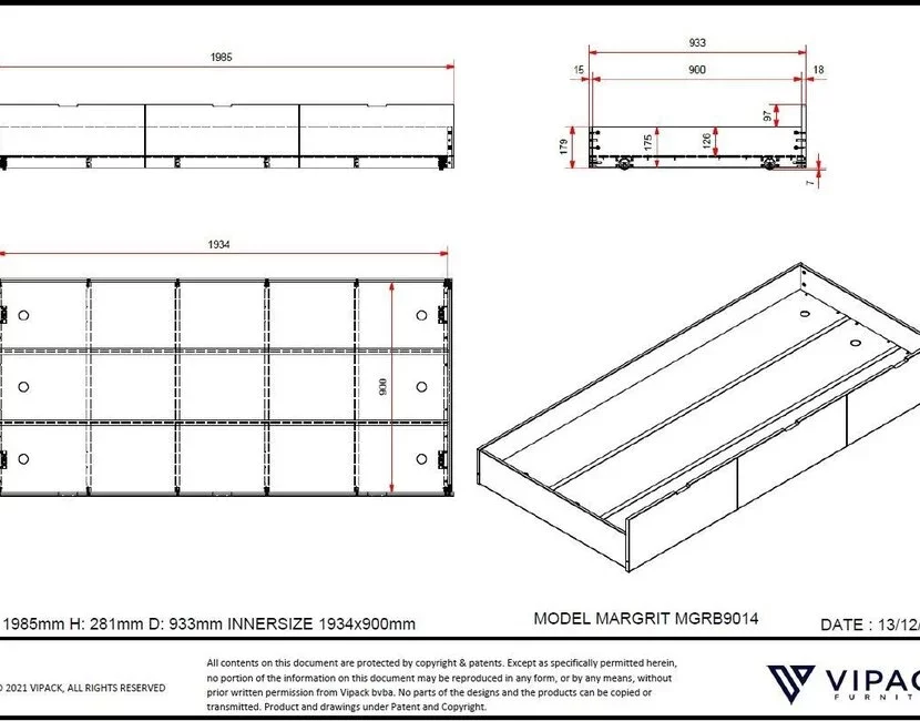 Bedbank Margrit met slaaplade 90x200