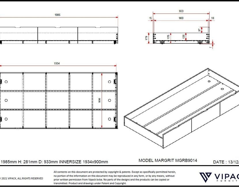 Bedbank Margrit - Zonder slaaplade - 90x200