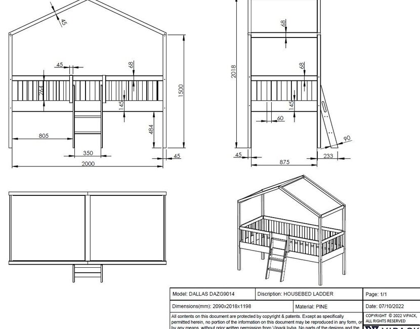 Halfhoogslaper Dallas - 90x200 - alleen het bed (variant 1)