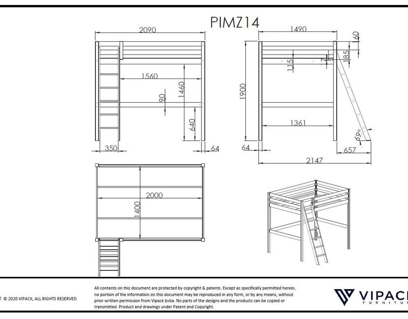 Hoogslaper Wit PINO  - 140x200cm