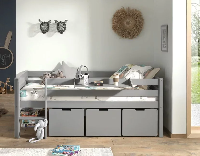 Halfhoogslaper Pino - Grijs - 90x200cm - met 3 lades en bedplank (variant 6)