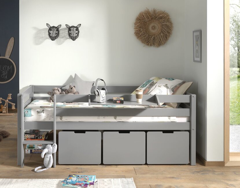 Halfhoogslaper Pino Grijs 90x200cm - Met 3 lades