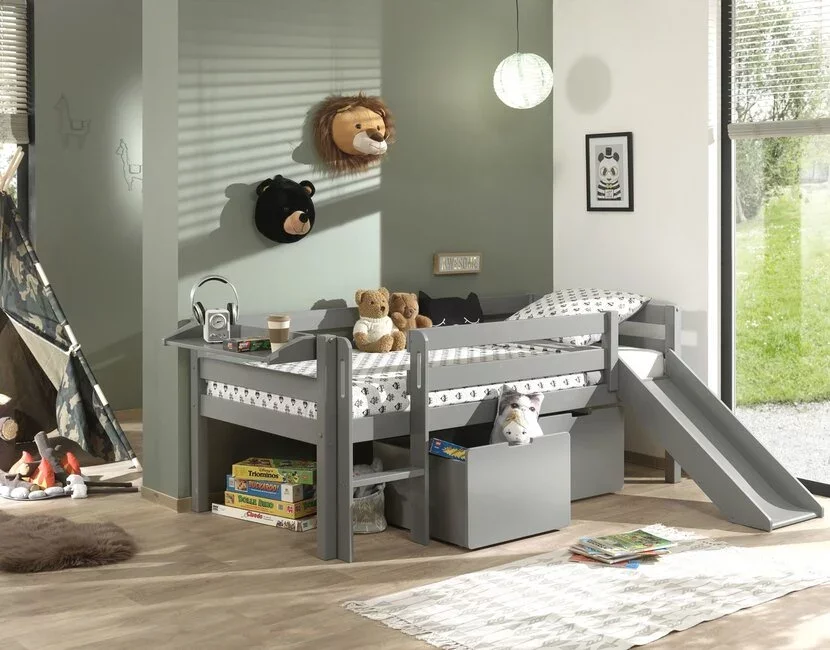 Halfhoogslaper Pino - Grijs - 90x200cm - met 3 lades en bedplank (variant 6)