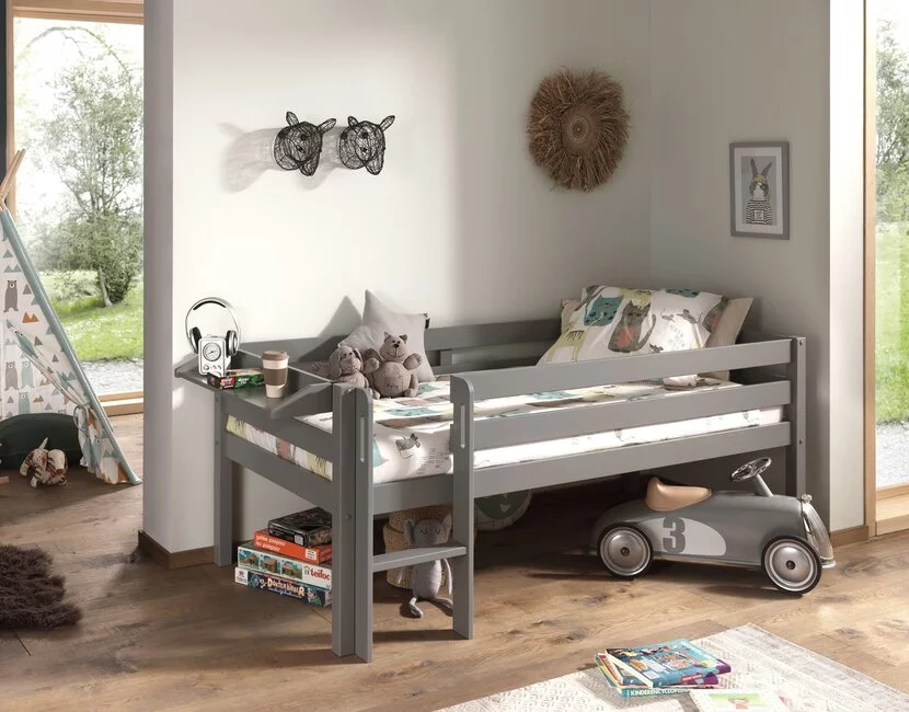 Halfhoogslaper Pino - Grijs - 90x200cm - met 3 lades en bedplank (variant 6)