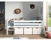 Halfhoogslaper Pino - Wit - 90x200 - met glijbaan, 2 lades en bedplank (variant 4)