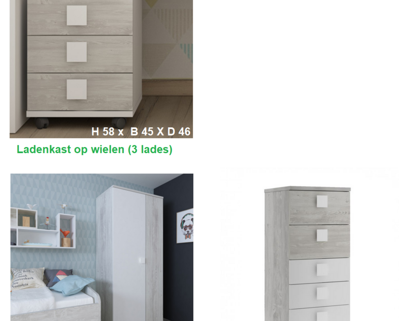 Kinderbed Blake - Grijs eiken met wit