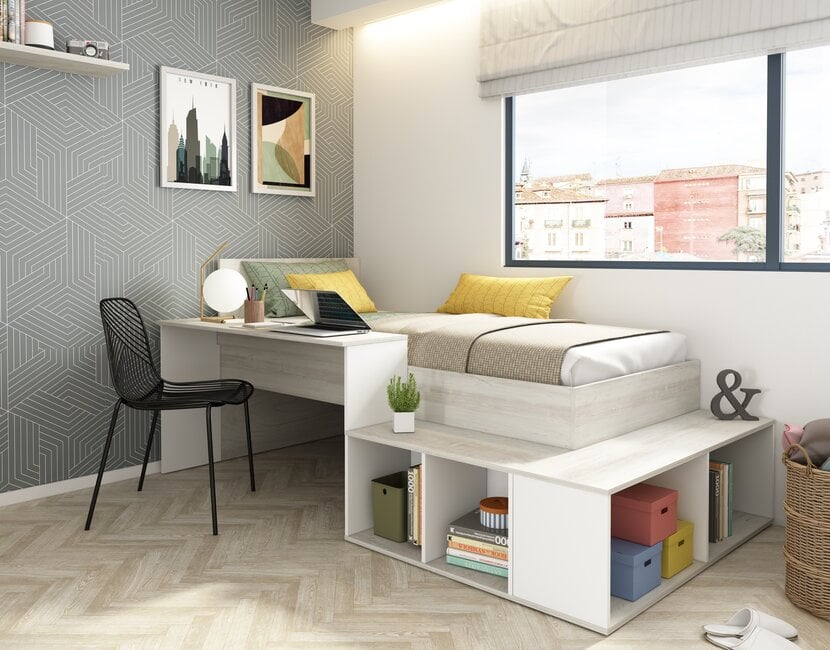 Kinderbed Blake - Grijs eiken met wit