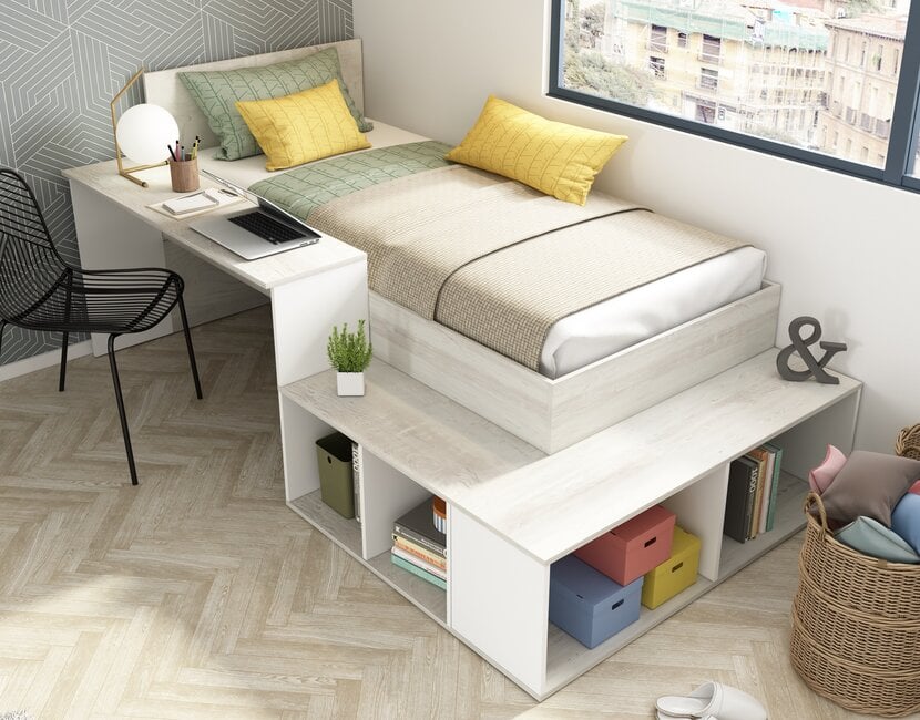 Kinderbed Blake - Grijs eiken met wit