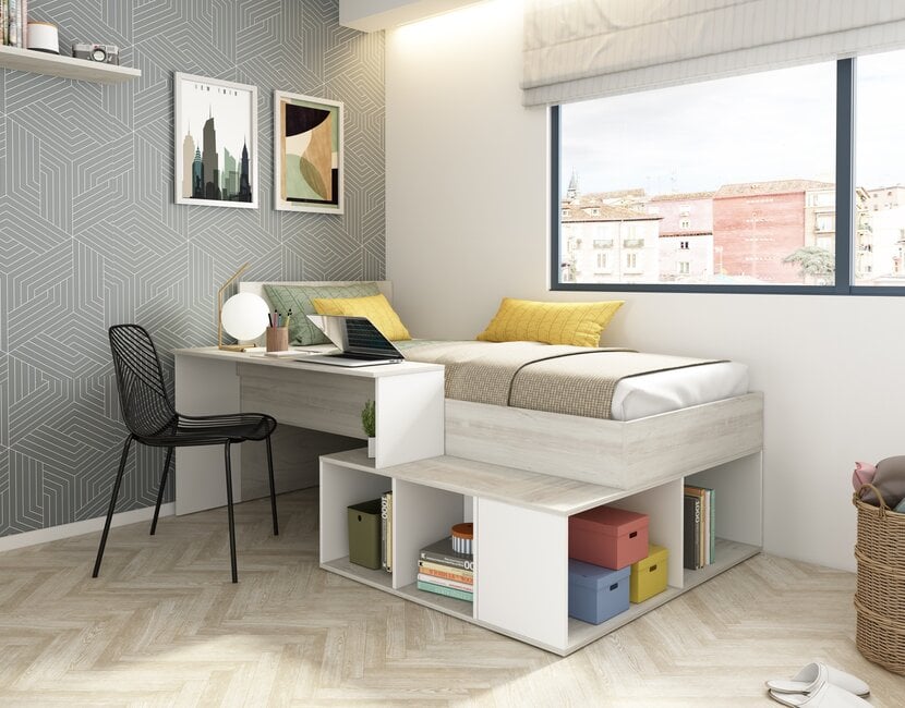 Kinderbed Blake - Grijs eiken met wit