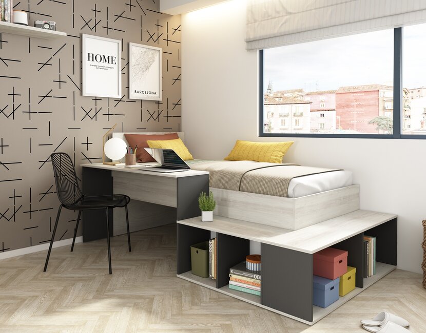 Kinderbed Blake - Antraciet en grijs eiken