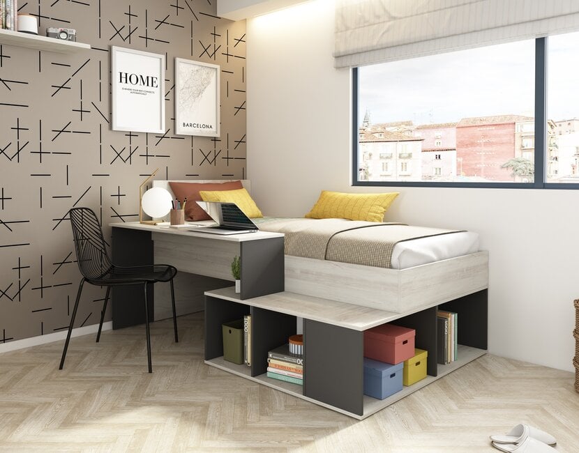 Kinderbed Blake - Antraciet en grijs eiken