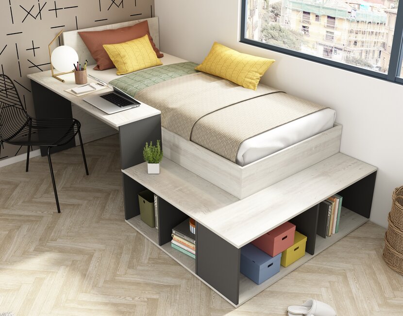 Kinderbed Blake - Antraciet en grijs eiken