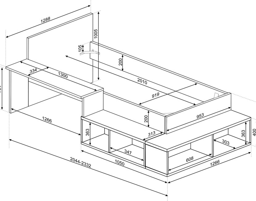 Kinderbed Blake - Roze en grijs eiken