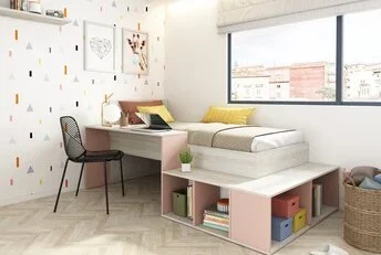 Kinderbed Blake - Roze en grijs eiken