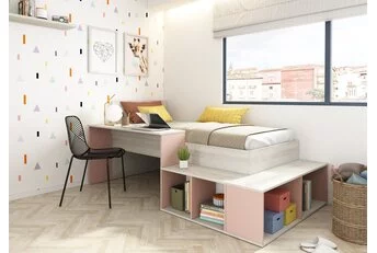 Kinderbed Blake - Roze en grijs eiken