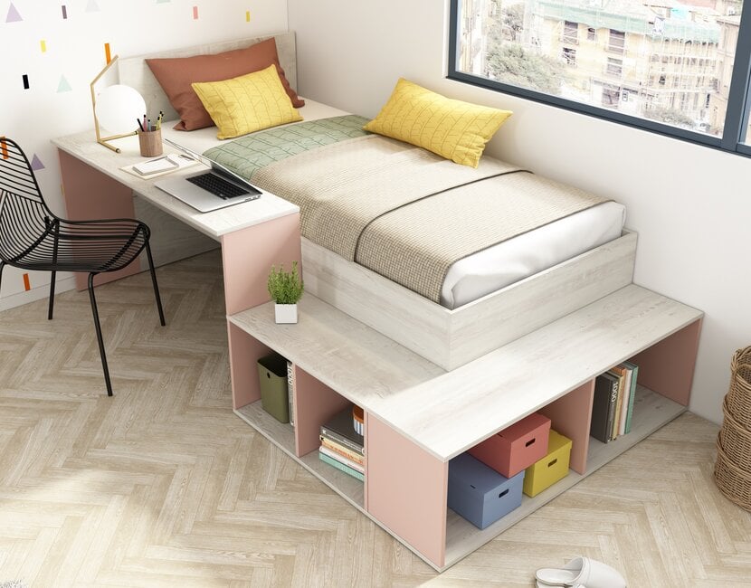 Kinderbed Blake - Roze en grijs eiken