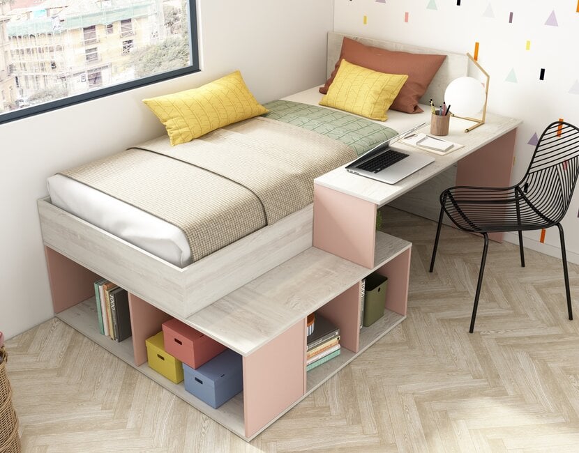 Kinderbed Blake - Roze en grijs eiken