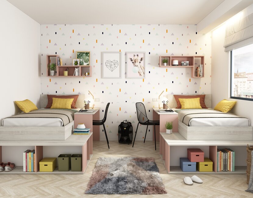 Kinderbed Blake - Roze en grijs eiken