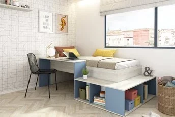 Kinderbed Blake - Blauw en grijs eiken