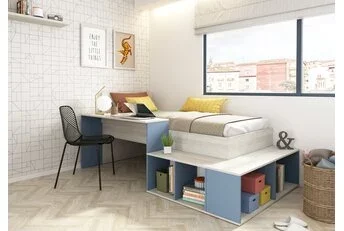 Kinderbed Blake - Blauw en grijs eiken