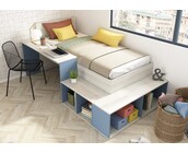 Kinderbed Blake - Blauw en grijs eiken