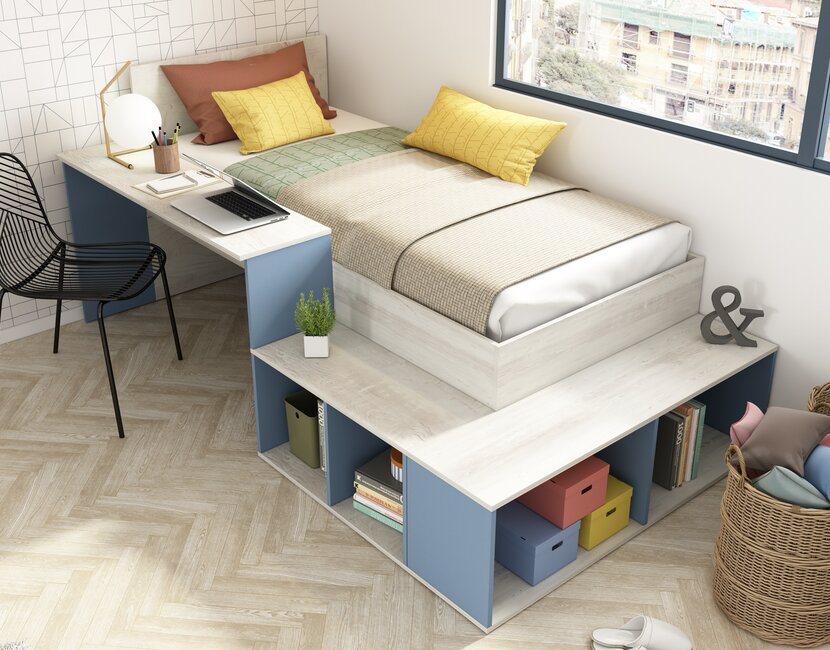 Kinderbed Blake - Blauw en grijs eiken