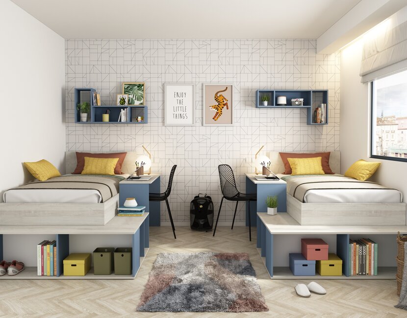 Kinderbed Blake - Blauw en grijs eiken