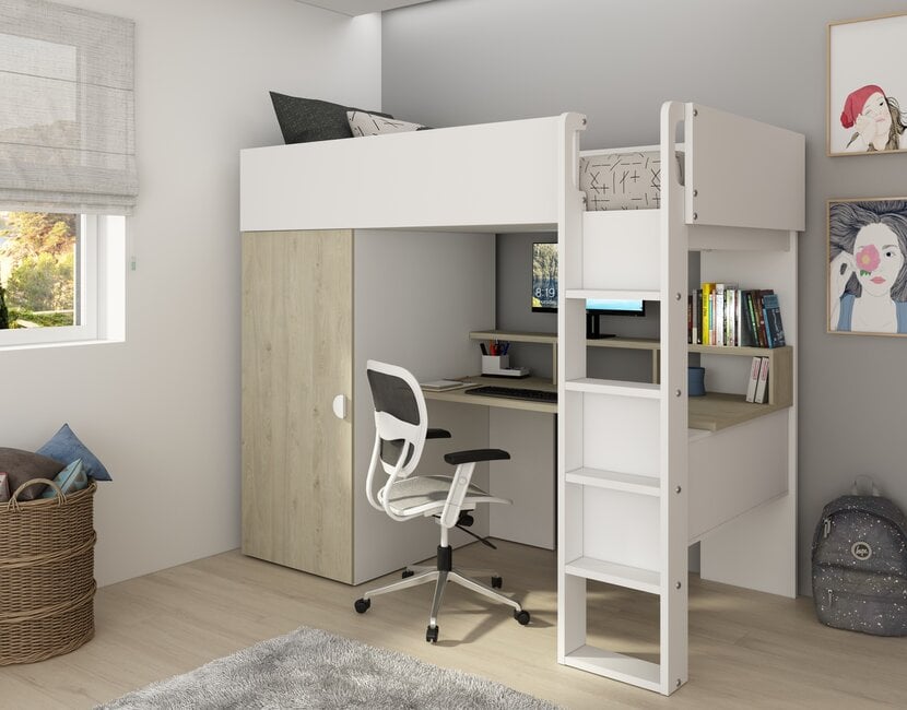 Hoogslaper Flow Grijs eiken/wit