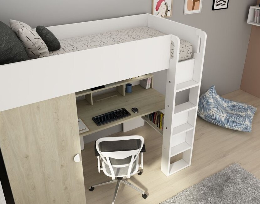 Hoogslaper Flow Grijs eiken/wit