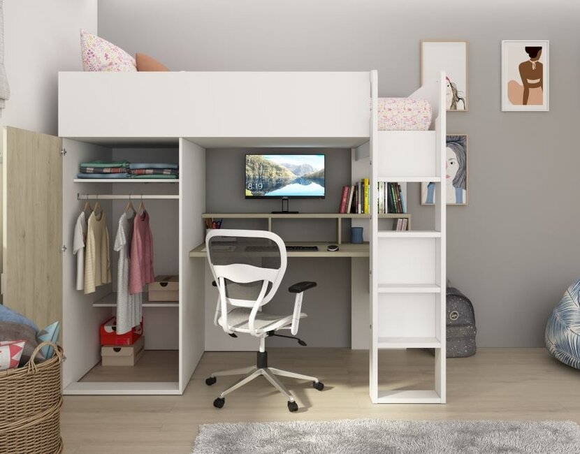 Hoogslaper Flow Grijs eiken/wit