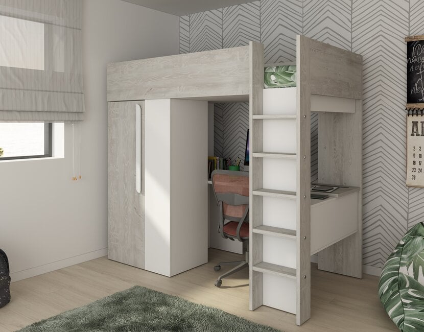 Hoogslaper Studio Grijs eiken/wit